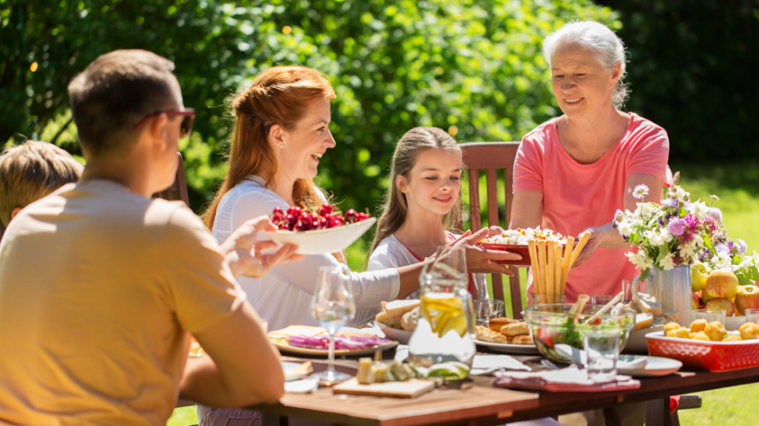 Family having dinner outside